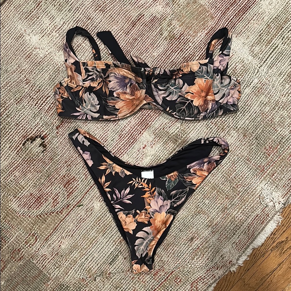 L*Space Black and Orange Bikini Set High-Cut Brazilian Style